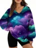 Starry Sky Gradient Pattern Printed Women's Versatile Fashion High Quality V-neck Hoodie 2025 New Edition