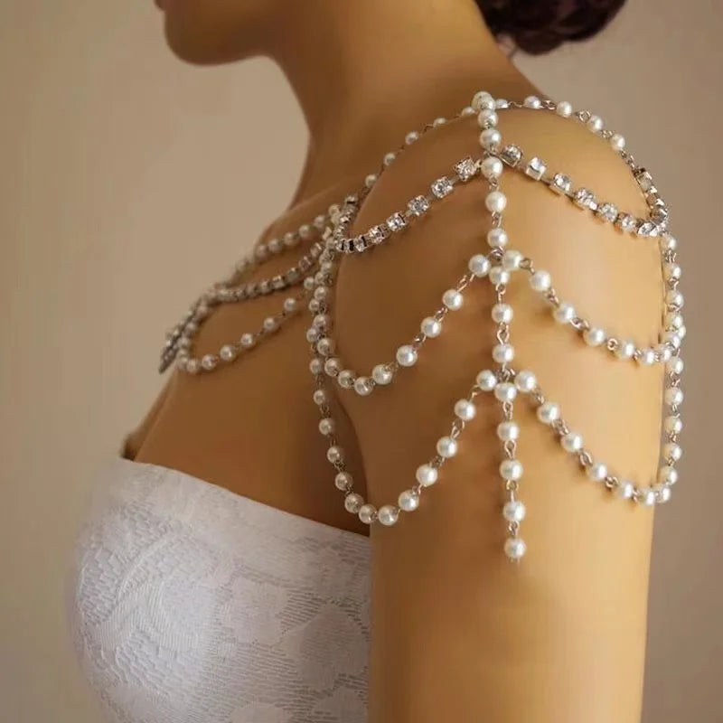 Vingate Imitation Pearl Shoulder Chain Jewelry Luxury Hand-Beaded Body Chain Women's Wedding pearl Shawl Accessories Necklace