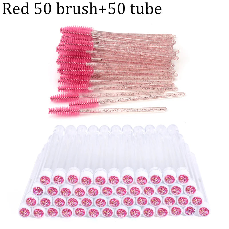 50Pcs Eyelash Brush Mascara Tube Crystal Eyebrow Brushes Disposable Comb Dust-proof Lash Extension Supplies Cosmetic Makeup Tool