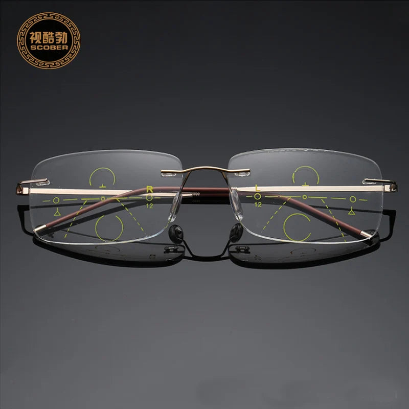 Business Frameless Progressive Multifocal Reading Glasses Men Smart Zoom Elderly Eyewear Women Anti-blue Presbyopic Glasses