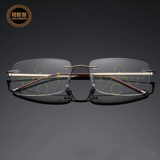 Business Frameless Progressive Multifocal Reading Glasses Men Smart Zoom Elderly Eyewear Women Anti-blue Presbyopic Glasses