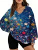 Starry Sky Gradient Pattern Printed Women's Versatile Fashion High Quality V-neck Hoodie 2025 New Edition