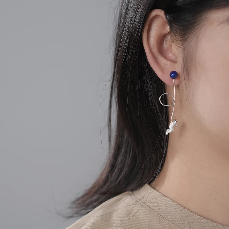 Lotus Fun Natural Stone Unusual Space Odyssey Long Tassel Dangle Earrings For Women Real 925 Sterling Silver Fashion Jewelry
