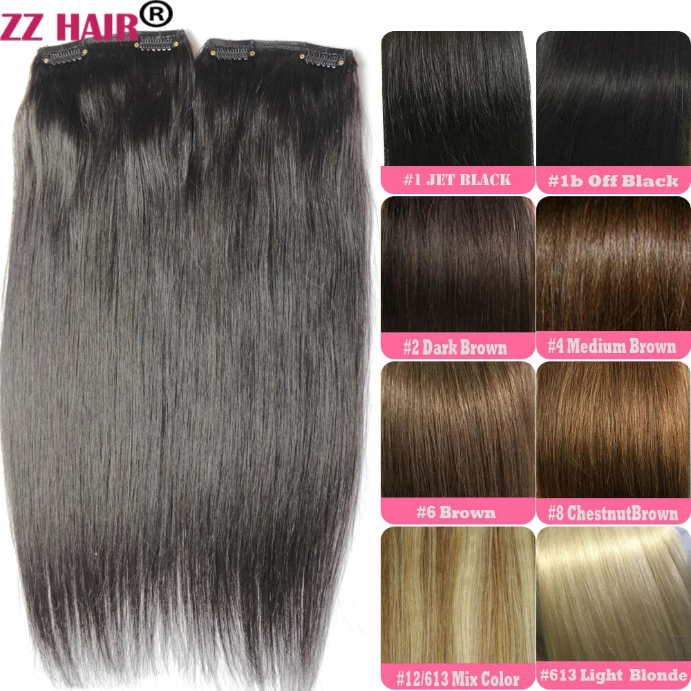 ZZHAIR 100% O Brazilian Human Remy Hair Extensions 16"-24" 2pcs Set 70g 80g Clips-in Two Pieces 2x10cm Natural Straight