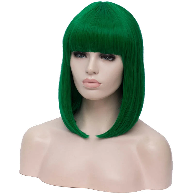 MSIWIGS Women Synthetic Straight Short Bob Wigs With Bangs Blue Golden Red Black White Purple Green Brown Cosplay Wig Female