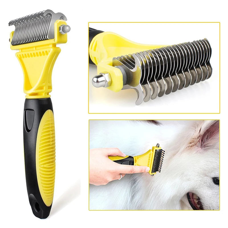 Professional Dog Dematting Comb Pet Hair Brush Double Sided Fur Knot Cutter Cat Grooming Shedding Brush for Pet Hair Tangles