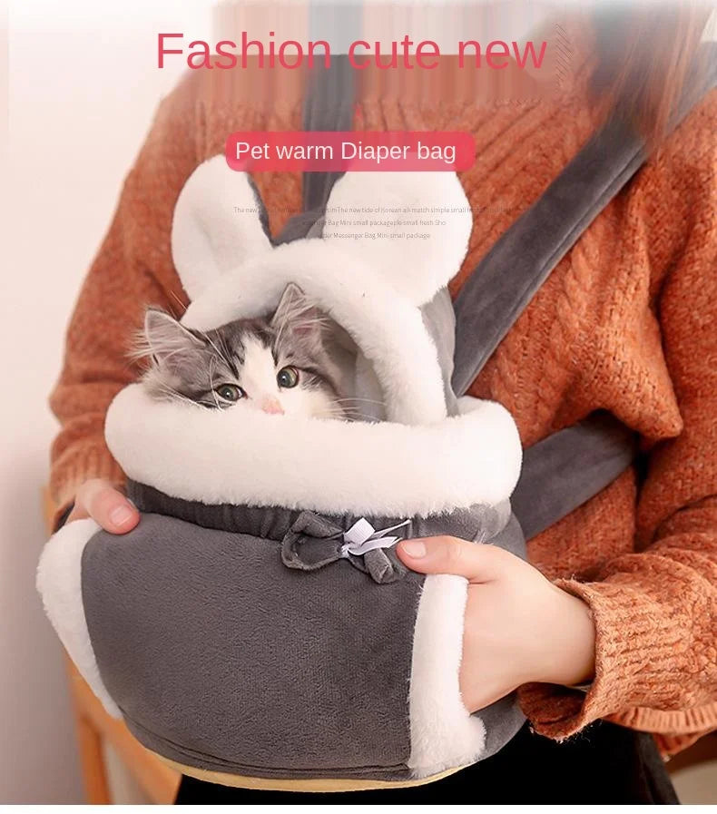 Lovely Pet Carrying Dog Cat Carrier Backpack Warn Plush Travel Bag Chest Pack Breathable Cat Animal Transport Backpack