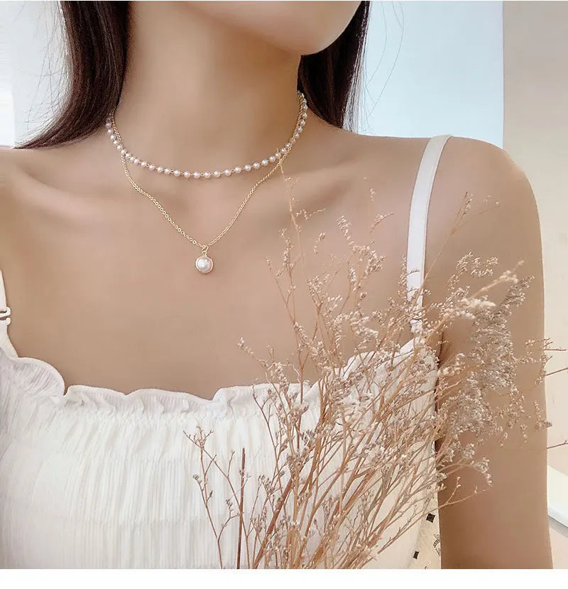 Elegant Big White Imitation Pearl Beads Choker Clavicle Chain Necklace For Women Wedding Jewelry Collar 2021 New
