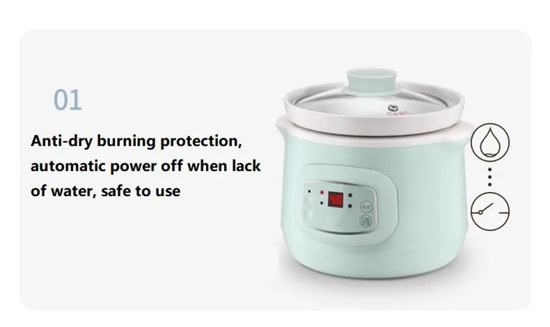 220V 1L Mini Electric Stewing Pot Ceramic Inner Multi Cooker Household Automatic Electric Slow Stewer