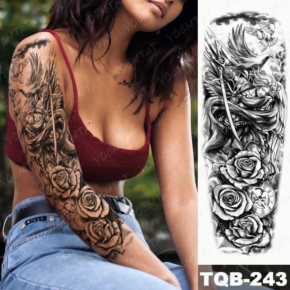 Large Arm Sleeve Tattoo Black Maori Totem Waterproof Temporary Tatto Sticker Tribal Flame Body Art Full Fake Tatoo Women Men