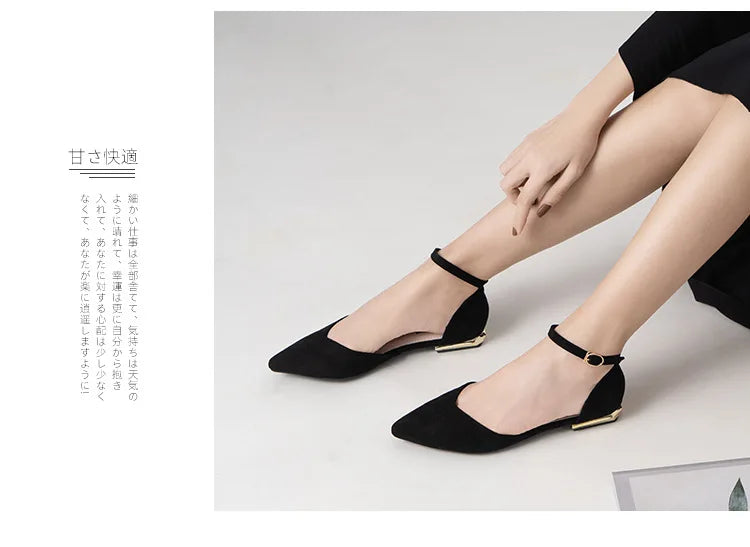 D'orsay suede cover metal low heels office sandals women pointed toe buckle sandalias elegant closed toe summer work shoes women