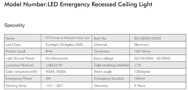Higher Quality Emergency Light Downlight Lighting Recessed Ceiling Led Spot Ac90-280v 50/60hz 3hrs Aluminum Alloy Emergency Lamp