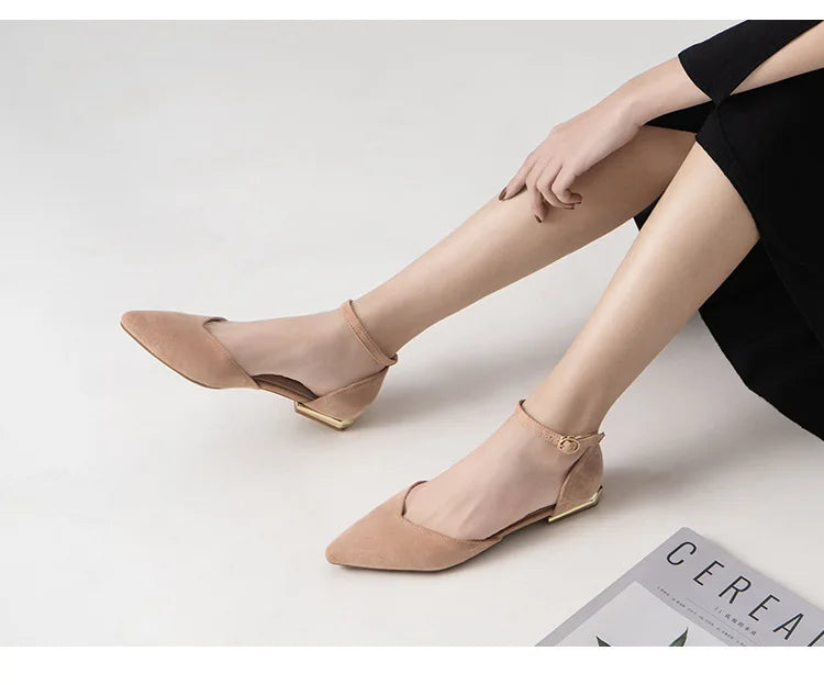 D'orsay suede cover metal low heels office sandals women pointed toe buckle sandalias elegant closed toe summer work shoes women