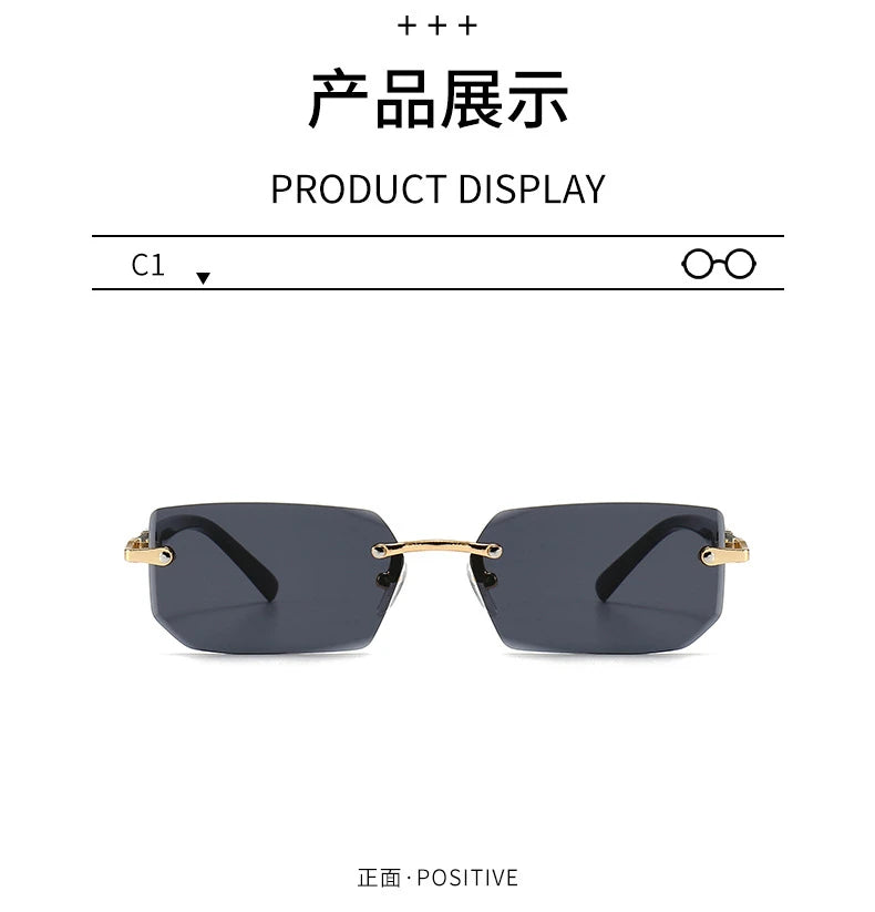 Rimless Sunglasses Rectangle Fashion Popular Women Men Shades Small Square Sun Glasses For Female male Summer Traveling Glasses