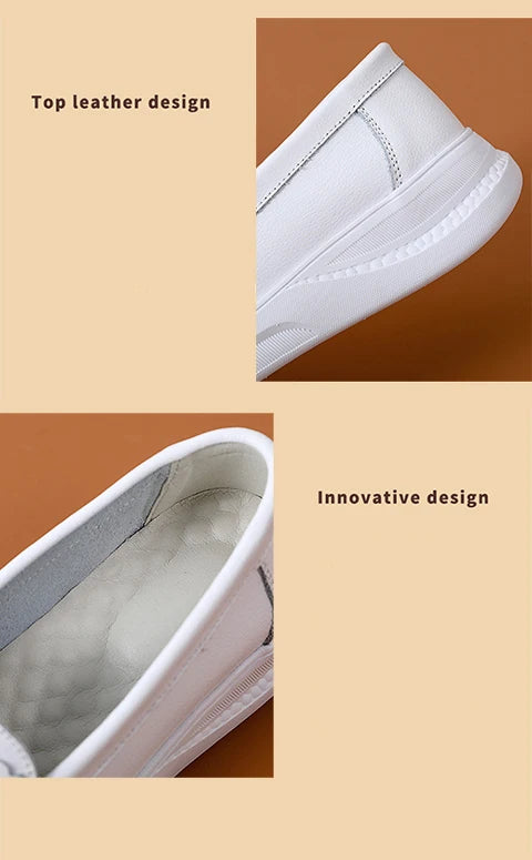 Summer Air Sole Comfortable Slip on Breathable Platform Loafer Casual White Genuine Leather Females Work Nurses Shoes