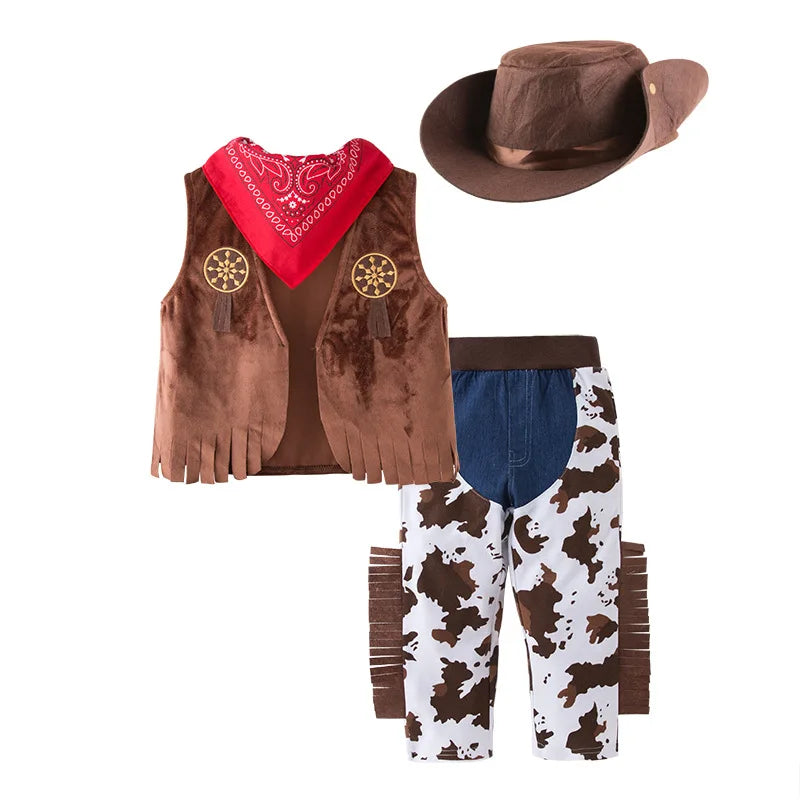 New fashion Baby boy romper costume infant toddler cowboy clothing set hat+scarf+romper halloween purim event birthday outfits