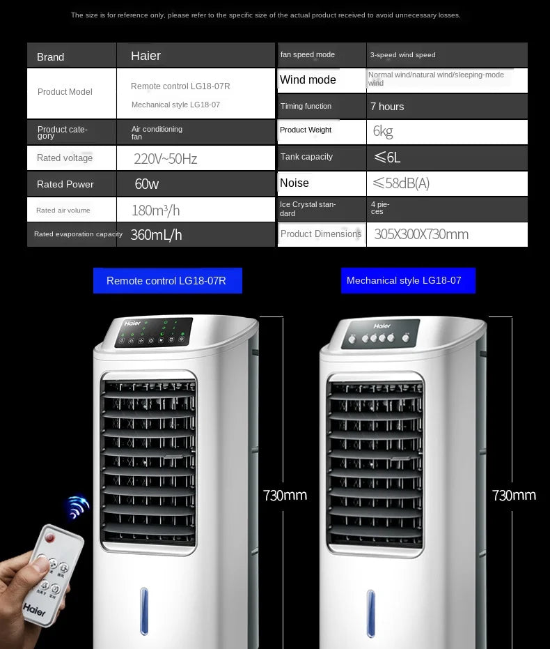 Haier Air Conditioning Fan Cooling Refrigeration Fan Cold Remote Control 65w Water-cooled Electric Portable Mini Air Conditioner