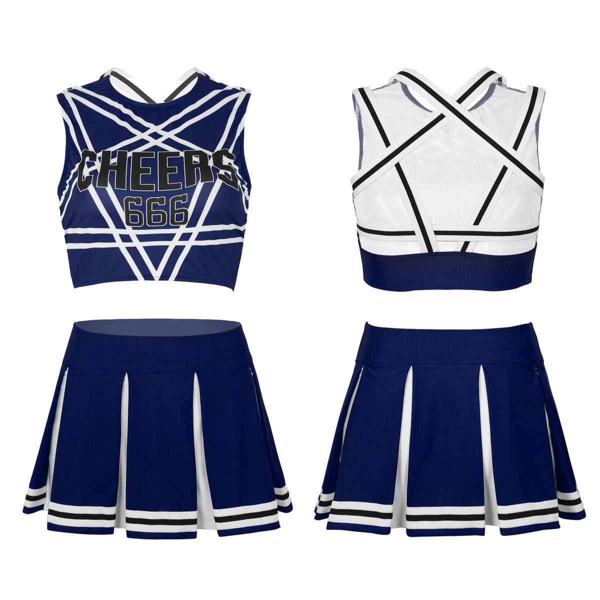 Women's Cheerleader Cosplay Costume Uniform Outfit Stand Collar Crop Top with Mini Pleated Skirts Carnival Cheerleading Suit
