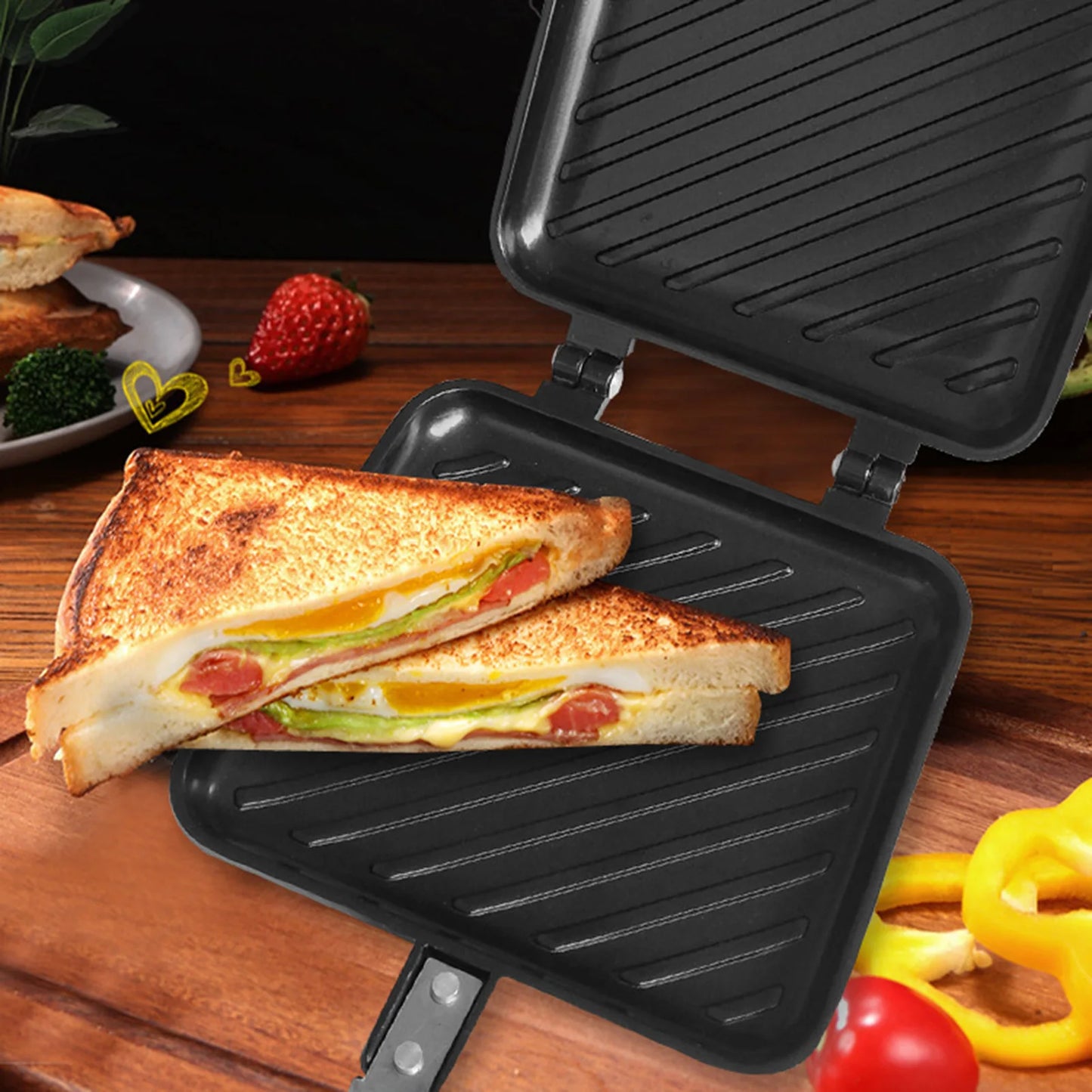 Gas Non-Stick Sandwich Maker Iron Bread Toast Breakfast Machine Waffle Pancake Baking Barbecue Oven Mold Mould Grill Frying Pan