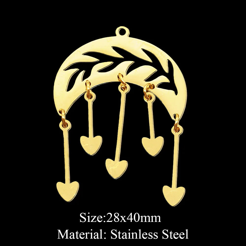 10pcs/lot Hollow Lotus Rose Flower DIY Charms 316 Stainless Steel Women Wholesale Jewelry Round Leaf Tassels Necklace Pendant