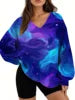Starry Sky Gradient Pattern Printed Women's Versatile Fashion High Quality V-neck Hoodie 2025 New Edition