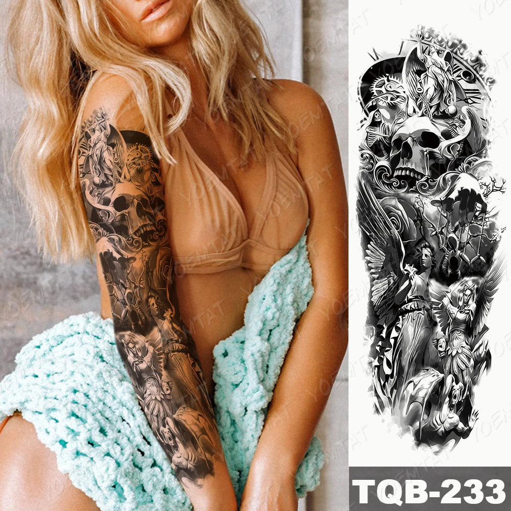 Large Arm Sleeve Tattoo Black Maori Totem Waterproof Temporary Tatto Sticker Tribal Flame Body Art Full Fake Tatoo Women Men