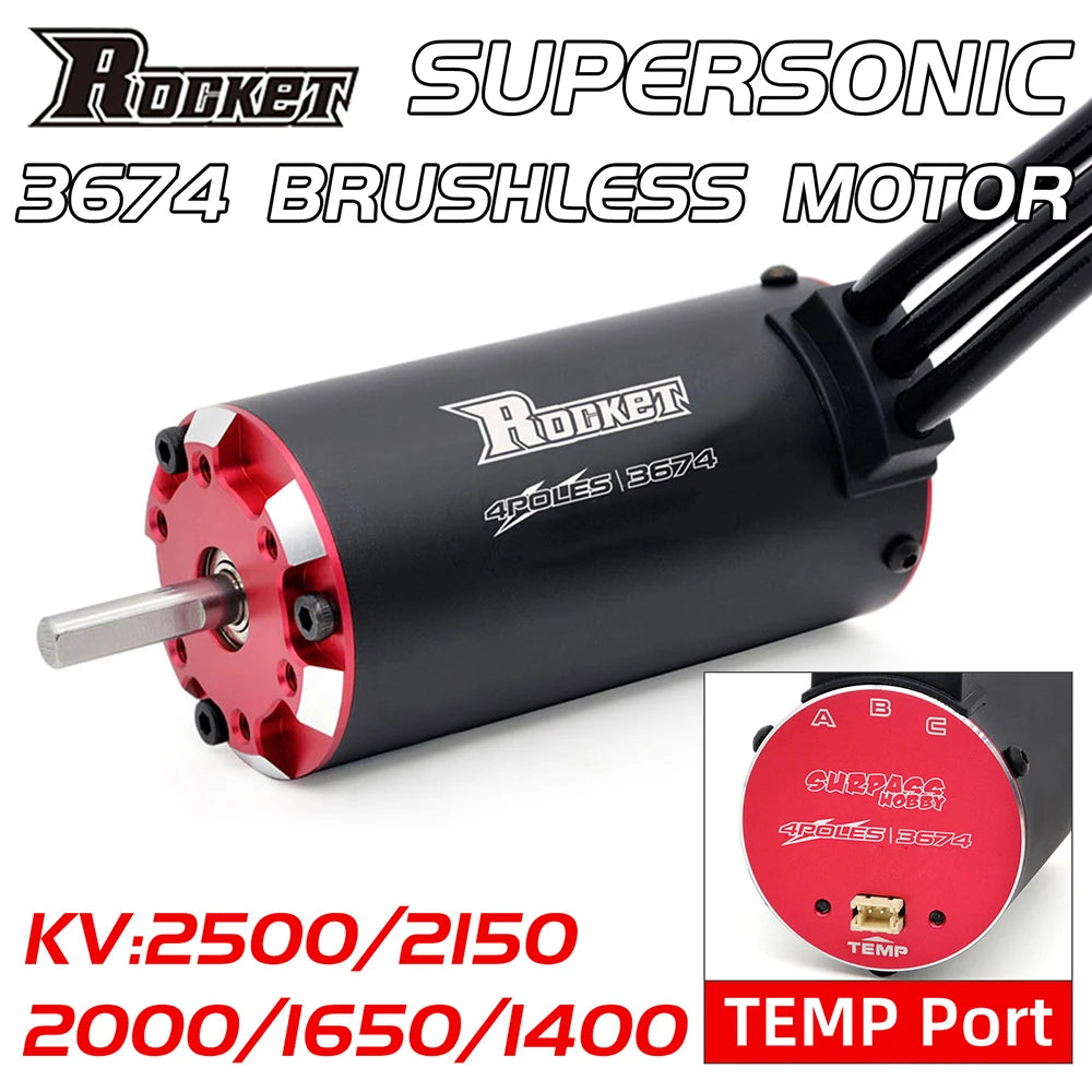 Rocket Motor 3674 Brushless Motor 2500KV 2150KV 2000KV 1650KV 1400KV w/Temp Sensor for 1/8 1/10 RC Car