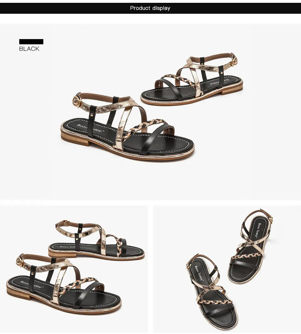BeauToday Gladiator Sandals Women Genuine Cow Leather Twist Band Designer Flats Slingback Summer Female Flat Heel Shoes 32303