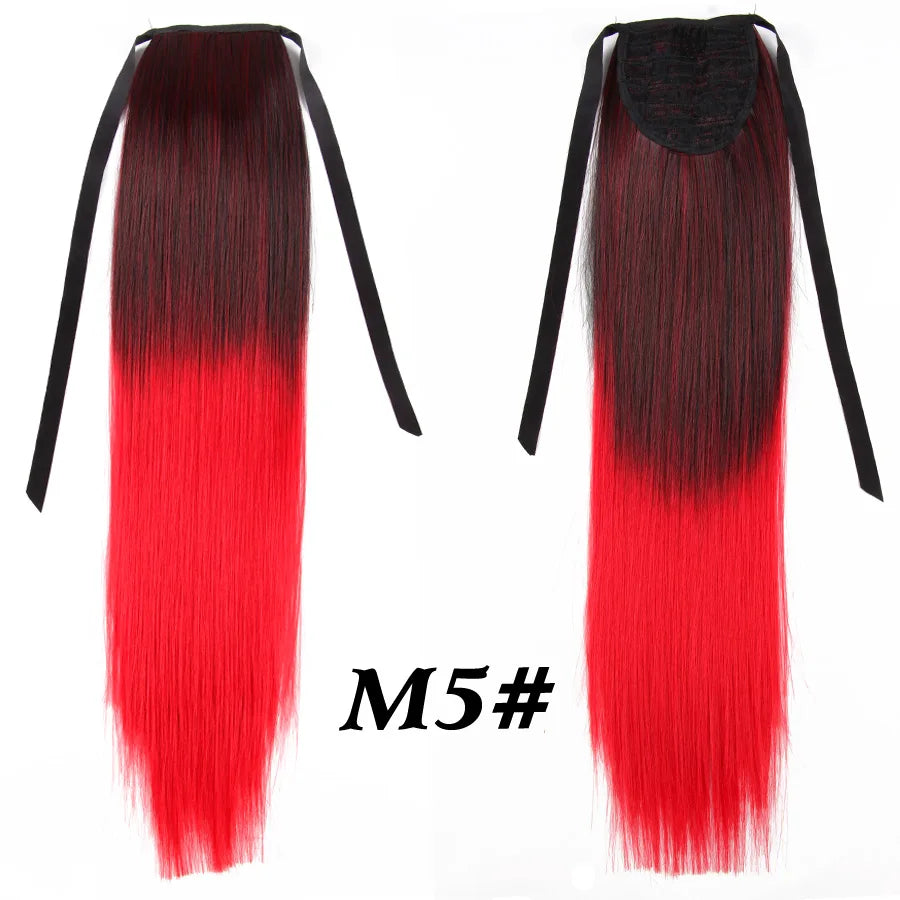 Synthetic Ponytail Long Straight Wrap Around Ponytail Hair Extension Heat-Reistant Fiber Pony Tail Fake Hairpieces For Women