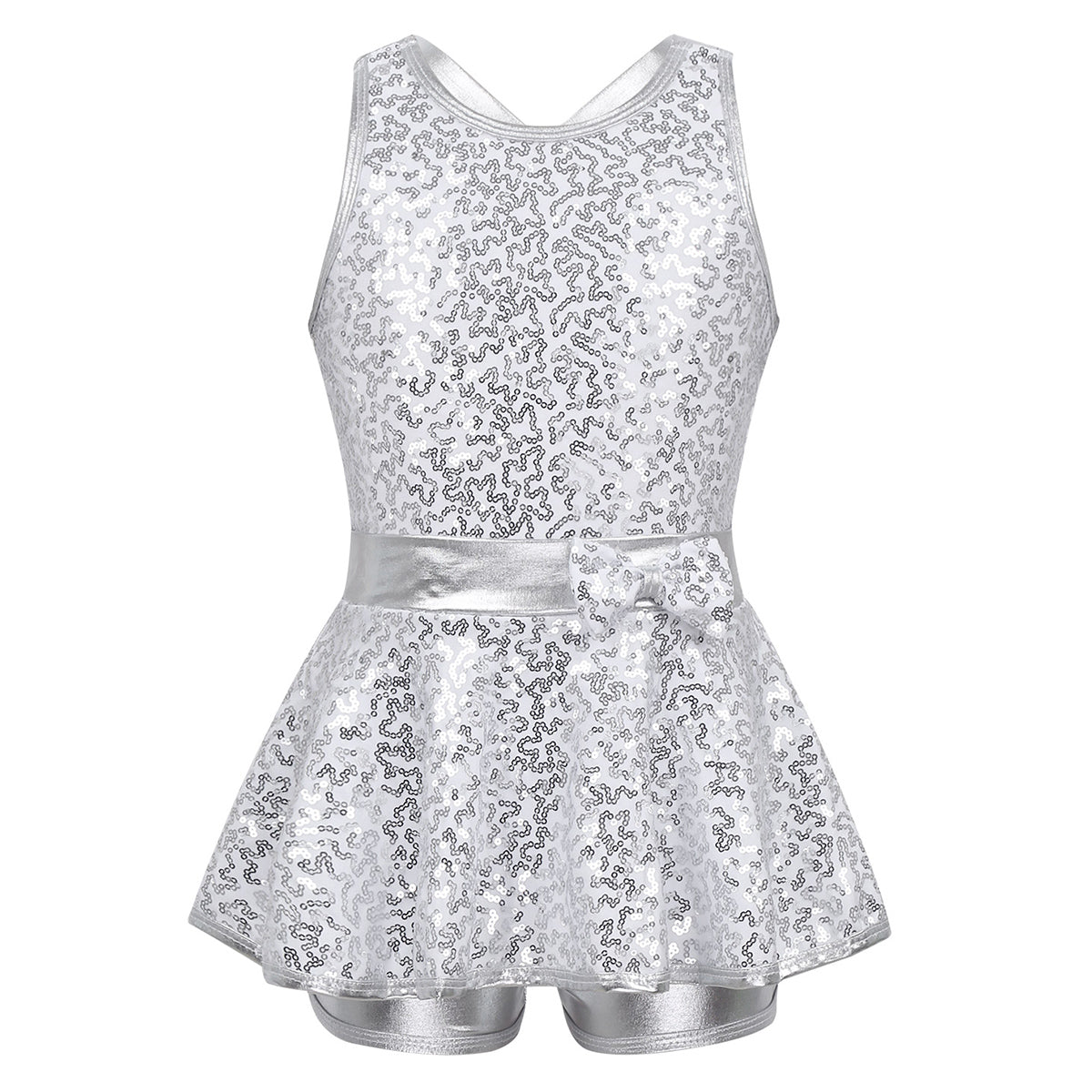 Kids Girls Shorty Unitard Sleeveless Sequin Rompers Leotard Bodysuit Performance Children Jazz Modern Dance Party Tap Costumes
