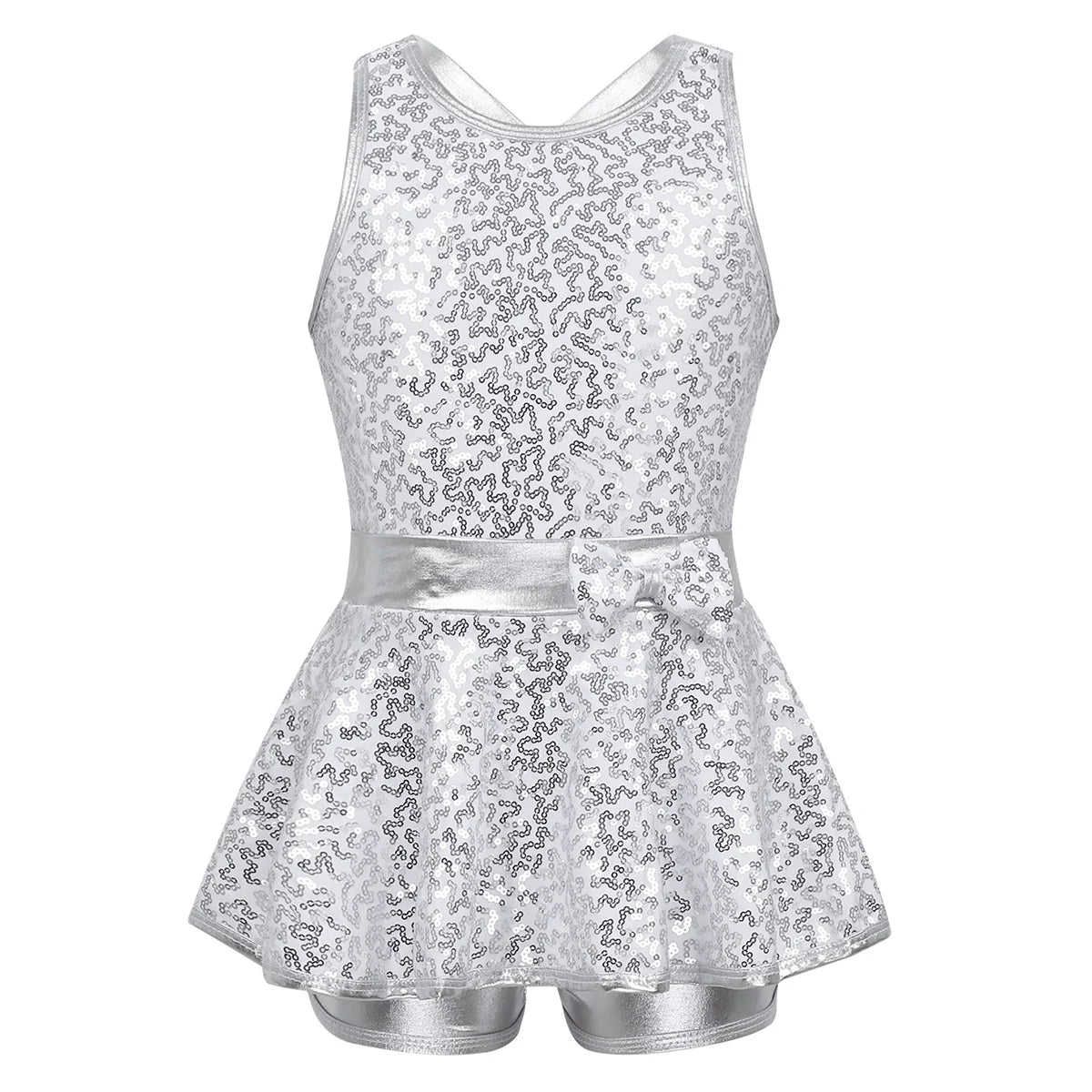 Kids Girls Shorty Unitard Sleeveless Sequin Rompers Leotard Bodysuit Performance Children Jazz Modern Dance Party Tap Costumes