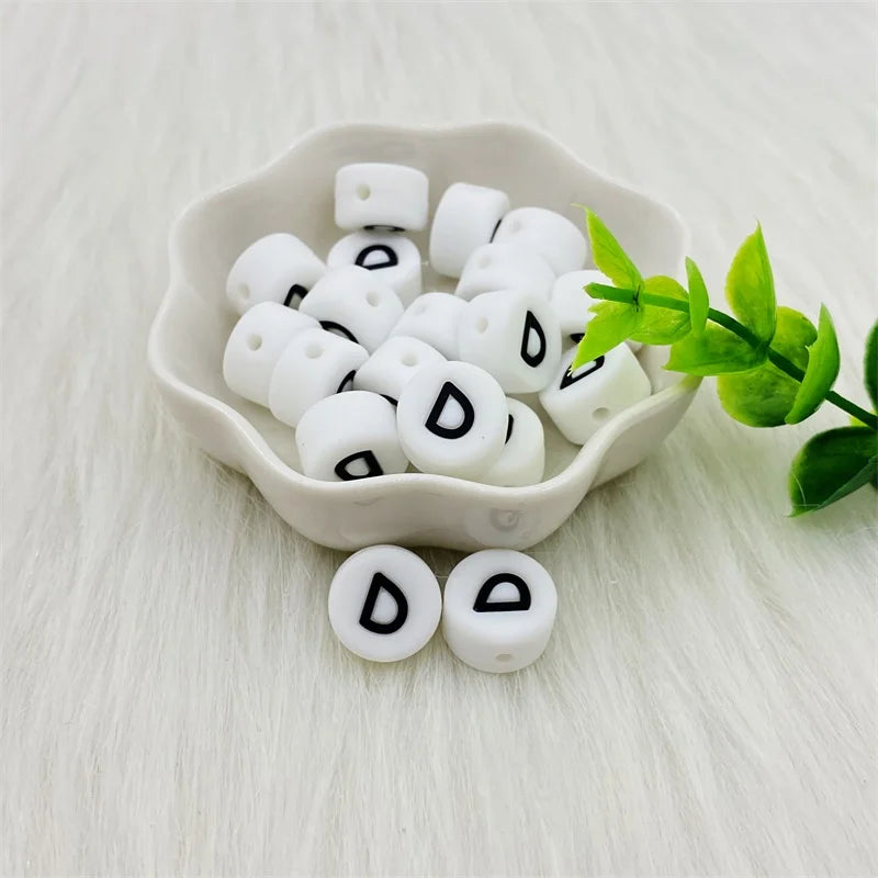 100pcs Silicone 12mm Letter Beads Bpa Free Oblate Molar Beads Baby Teether DIY Baby Pacifier Personalized Accessories Toy