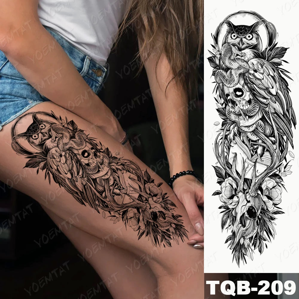 Large Arm Sleeve Tattoo Black Maori Totem Waterproof Temporary Tatto Sticker Tribal Flame Body Art Full Fake Tatoo Women Men