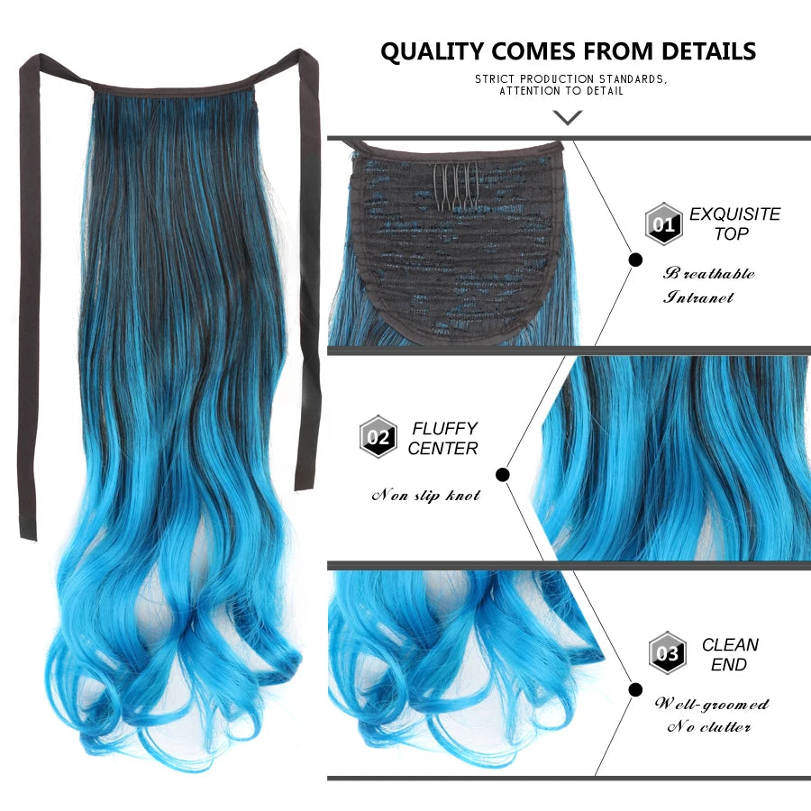 Synthetic Ponytail Long Straight Wrap Around Ponytail Hair Extension Heat-Reistant Fiber Pony Tail Fake Hairpieces For Women