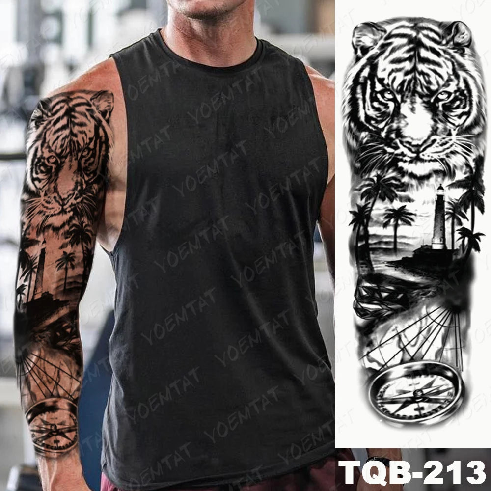 Large Arm Sleeve Tattoo Black Maori Totem Waterproof Temporary Tatto Sticker Tribal Flame Body Art Full Fake Tatoo Women Men
