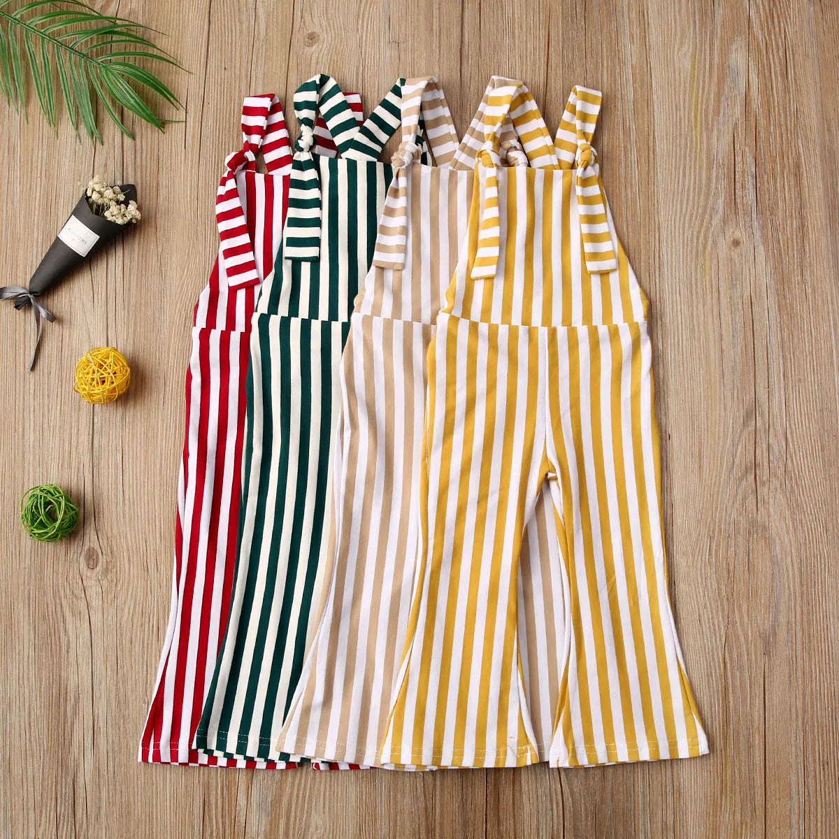 2025 New Toddler Kids Baby Girls Clothes Sleeveless Stripe Romper Jumpsuit Flare Long Pants Overalls Summer Fall Kids Clothing