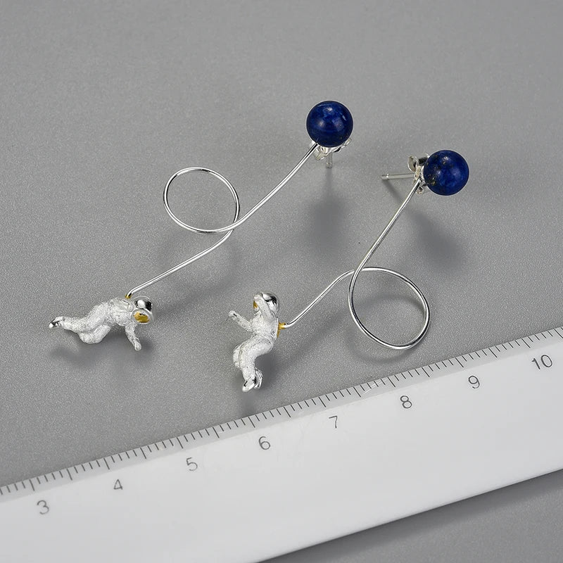 Lotus Fun Natural Stone Unusual Space Odyssey Long Tassel Dangle Earrings For Women Real 925 Sterling Silver Fashion Jewelry