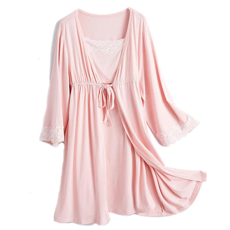 2Pcs/Set Pregnancy Maternity Pajamas Sleepwear Nursing Pregnant Pajamas Breastfeeding Nightgown Elegant Maternity Nursing Dress