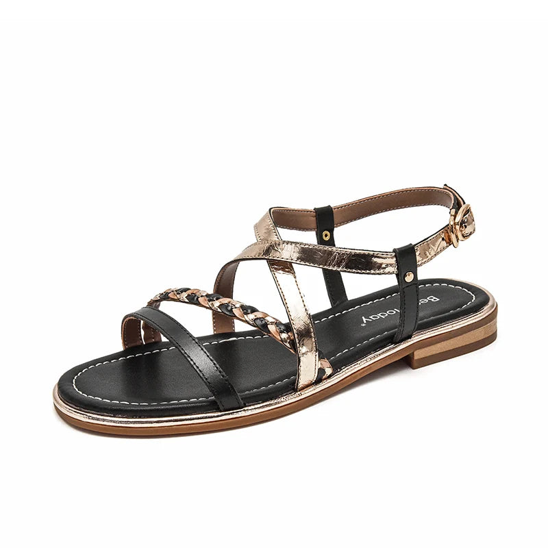 BeauToday Gladiator Sandals Women Genuine Cow Leather Twist Band Designer Flats Slingback Summer Female Flat Heel Shoes 32303