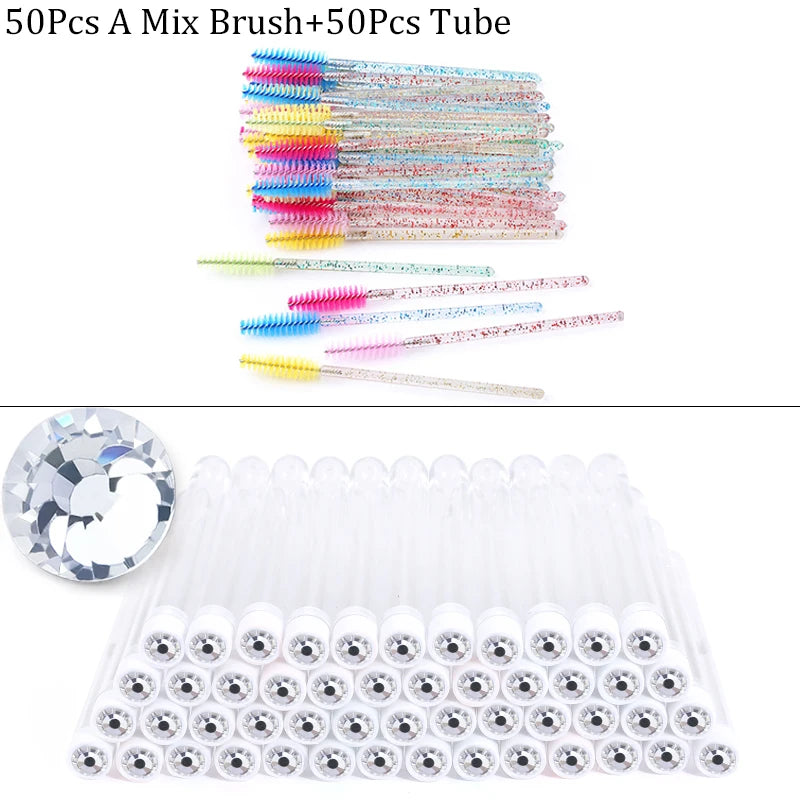 50Pcs Eyelash Brush Mascara Tube Crystal Eyebrow Brushes Disposable Comb Dust-proof Lash Extension Supplies Cosmetic Makeup Tool