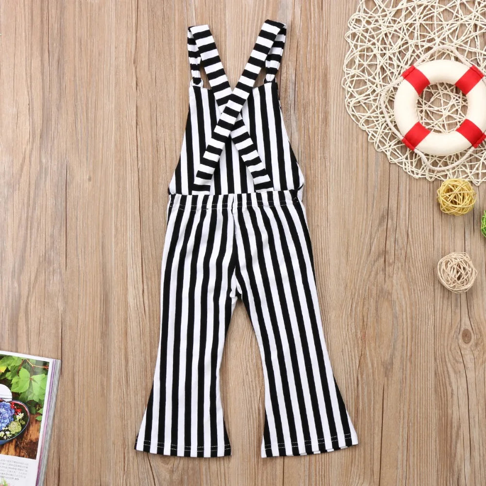 2025 New Toddler Kids Baby Girls Clothes Sleeveless Stripe Romper Jumpsuit Flare Long Pants Overalls Summer Fall Kids Clothing