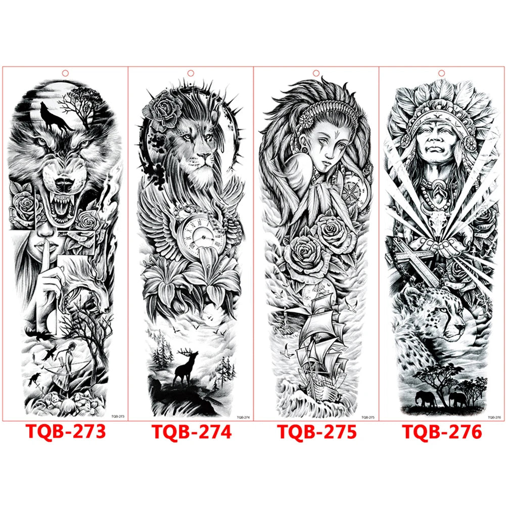 Large Arm Sleeve Tattoo Rose Gear Clock Eye Waterproof Temporary Tatto Sticker Lion Wolf King Body Art Full Fake Tatoo Women Men