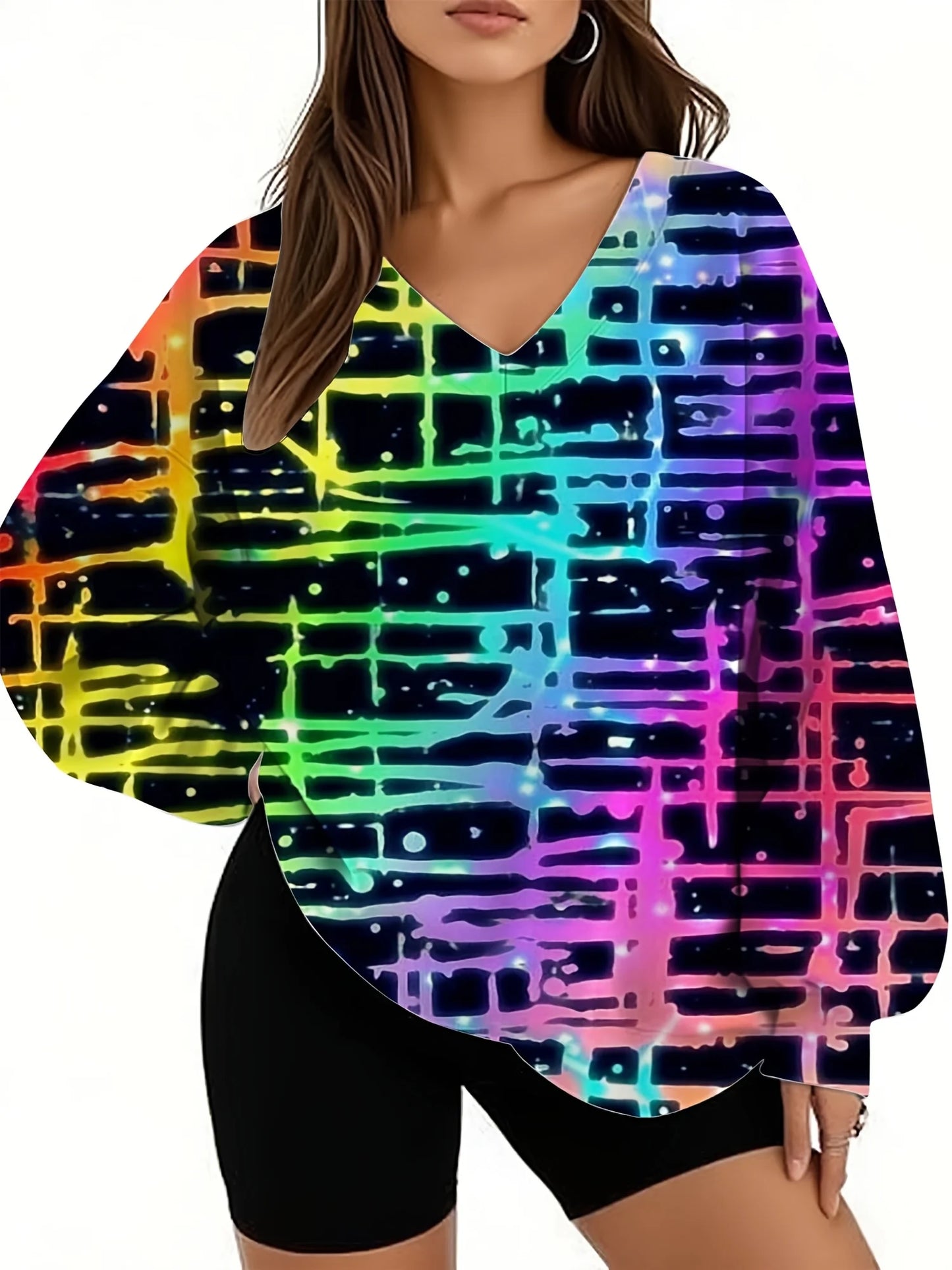 Starry Sky Gradient Pattern Printed Women's Versatile Fashion High Quality V-neck Hoodie 2025 New Edition