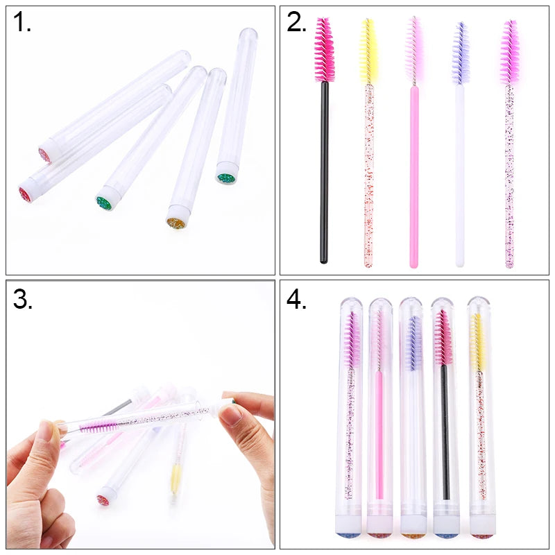 50Pcs Eyelash Brush Mascara Tube Crystal Eyebrow Brushes Disposable Comb Dust-proof Lash Extension Supplies Cosmetic Makeup Tool