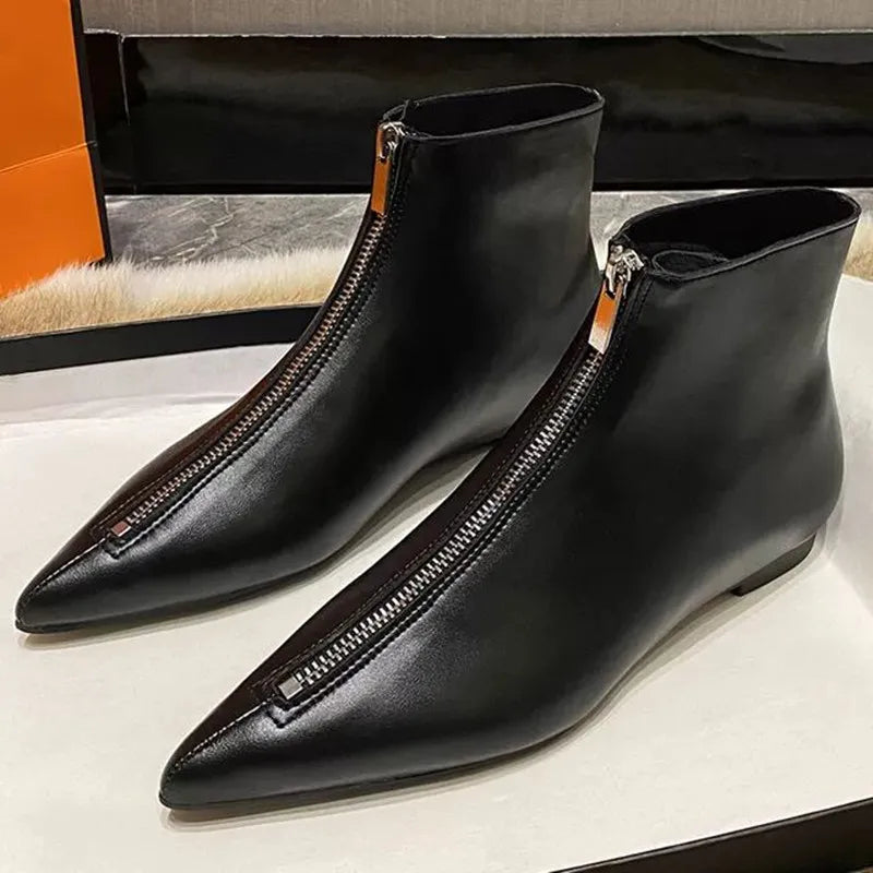 2026 New Flats Sexy  Women Pointed Toe Ankle Boots British Woman Footwear Female Shoes Wedge Boots New Zipper Design Short Boots