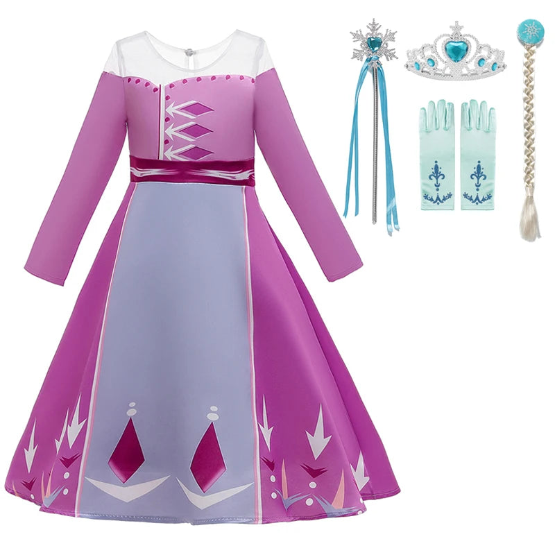 Elsa Anna 2 Dress Girls Princess Carnival Party Halloween Cosplay Costume Snow Queen Vestido Children Clothing For 2-12 Years