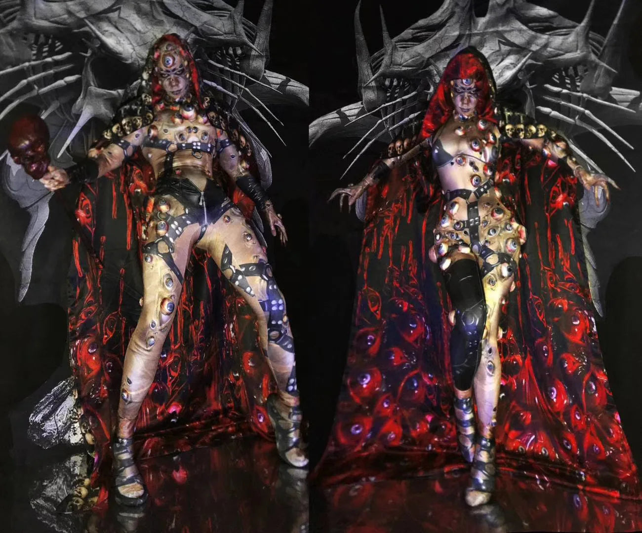 Halloween Men Women Horror Costume 3D Eye Novelty Jumpsuit Coat Stretch Rompers Nightclub Party Scary Stage Drag Queen Costumes