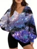 Starry Sky Gradient Pattern Printed Women's Versatile Fashion High Quality V-neck Hoodie 2025 New Edition