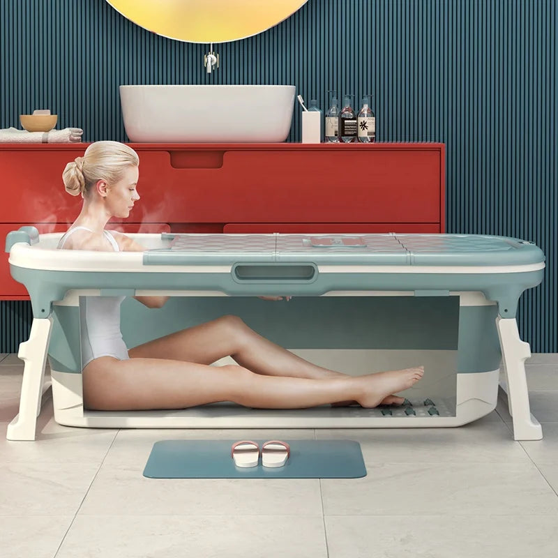Newest OEM Large Food Grade PP Eco-Friendly Movable Portable Folding Bathtub Bucket with Lid for Adult Spa Use
