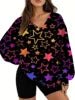 Starry Sky Gradient Pattern Printed Women's Versatile Fashion High Quality V-neck Hoodie 2025 New Edition